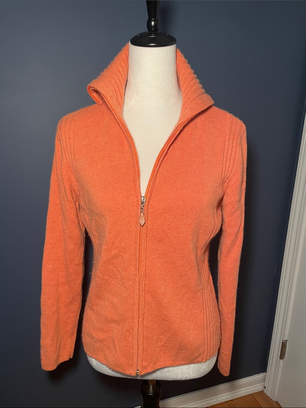 Cashmere Women’s Zip-Front Sweater Jacket - Orange